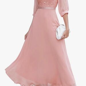 Blush Pink Maxi Dress with Split Sleeves Wedtrend XXL